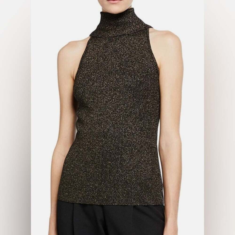 A.L.C. Susanna Metallic Sleeveless Turtleneck Top gold wool blend size large
